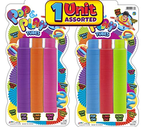 JA-RU Pop & Play Pull Pop Tubes (3 Tubes in 1 Pack) Plastic Bendy Pipes Fidget Toy for Kids & Adults. Educational STEM Sensory Toys Building & Construction Activity. Flexible Tube Stress Toys 4778-1A