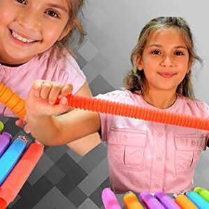 JA-RU Pop & Play Pull Pop Tubes (3 Tubes in 1 Pack) Plastic Bendy Pipes Fidget Toy for Kids & Adults. Educational STEM Sensory Toys Building & Construction Activity. Flexible Tube Stress Toys 4778-1A