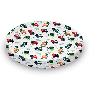 sheetworld baby fitted oval crib sheet fits stokke sleepi 26 x 47 inches, 100% cotton jersey hypoallergenic sheet, unisex boy girl, construction cars, made in usa