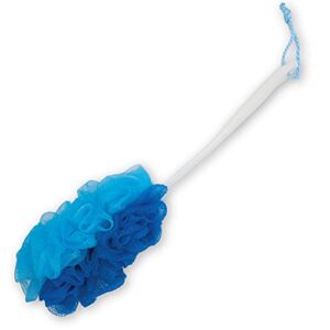 back brushes for showering [ japan import ] 2-textures-in-1 back loofah, shower back brush for men, women, gift, and bath [ long handle scrubber ] (blue)