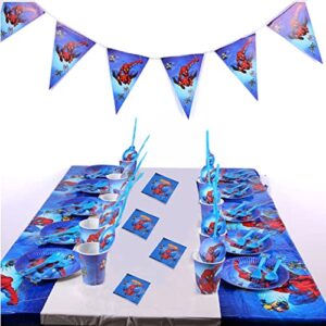 lovsong 72 pcs spider party supplies set birthday party supplies set spider table cover set - serves 10 - banner flag , spider table cover, plates, spider cups, napkins, fork, spoon, knife, straw