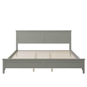 P PURLOVE King Size Platform Bed with Extra Support Leg,Modern Wood Platform Bed Frame with Headboard ,No Box Spring Need,Gray Bed Frame