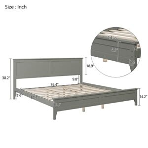 P PURLOVE King Size Platform Bed with Extra Support Leg,Modern Wood Platform Bed Frame with Headboard ,No Box Spring Need,Gray Bed Frame