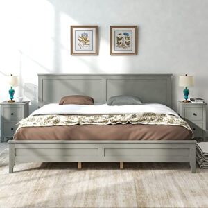 P PURLOVE King Size Platform Bed with Extra Support Leg,Modern Wood Platform Bed Frame with Headboard ,No Box Spring Need,Gray Bed Frame