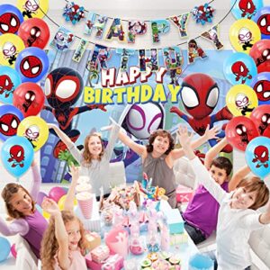 56PCS Spidey and His Amazing Friends Party Supplies,Spidey Happy Birthday Party Supplies Include Banner,Tablecloths,Masks,BackDrop, Ballon, Cake Topper and Cupcake Topper,Birthday Party Supplies Decorations for Boys and Girls