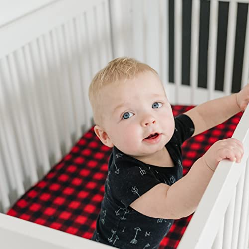 Red and Black Buffalo Check Deluxe Flannel Fitted Crib Sheet-Buffalo Check Print, Cotton Flannel, Red, Black, Fully Elasticized, 10 in Deep Pockets, Fits Standard Crib Mattress 28 in x 52 in