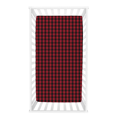 Red and Black Buffalo Check Deluxe Flannel Fitted Crib Sheet-Buffalo Check Print, Cotton Flannel, Red, Black, Fully Elasticized, 10 in Deep Pockets, Fits Standard Crib Mattress 28 in x 52 in