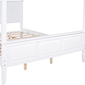 CITYLIGHT Canopy Bed with Headboard & Footboard,Wooden Canopy Bed Frame Queen , Queen Platform Bed Frame with Slat Support Legs for Teens Adults, No Box Spring Needed (Queen ,White)