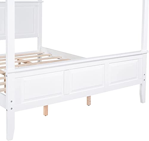 CITYLIGHT Canopy Bed with Headboard & Footboard,Wooden Canopy Bed Frame Queen , Queen Platform Bed Frame with Slat Support Legs for Teens Adults, No Box Spring Needed (Queen ,White)