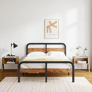 Breezehome California King Bed Frame with Rustic Wood Headboard and Footboard, 14 Inch Heavy Duty 3500lbs Steel Slat Support for Mattress, Noise-Free Platform, No Box Spring Needed