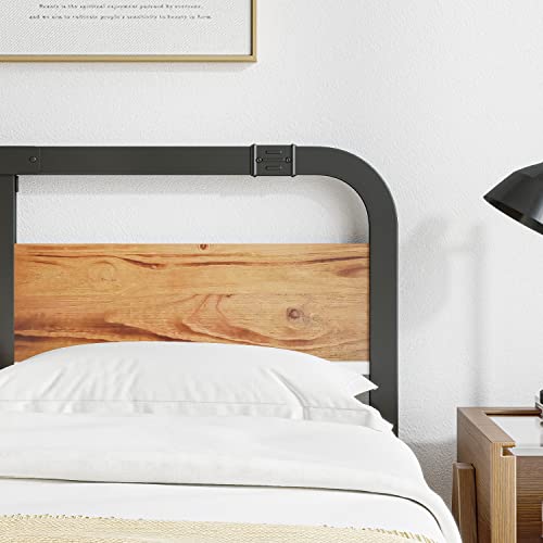 Breezehome California King Bed Frame with Rustic Wood Headboard and Footboard, 14 Inch Heavy Duty 3500lbs Steel Slat Support for Mattress, Noise-Free Platform, No Box Spring Needed