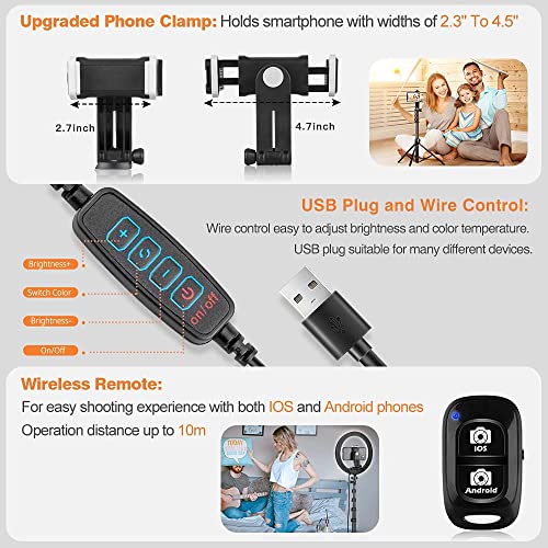 UBeesize 10''Selfie Ring Light with 62''Tripod Stand, Led Ring Light with Phone Holder and Remote for Video Recording/Zoom Meeting (YouTube/ Tiktok/Twitch), Compatible with Phones, Cameras & Webcams