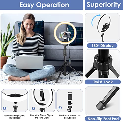 UBeesize 10''Selfie Ring Light with 62''Tripod Stand, Led Ring Light with Phone Holder and Remote for Video Recording/Zoom Meeting (YouTube/ Tiktok/Twitch), Compatible with Phones, Cameras & Webcams