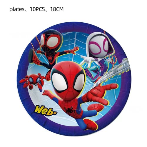 Spidery and His Amazing Heroes Friends Birthday Party Favor Decorations Supplies Included Tablecloth, Napkins, Banner, Plates, Balloons, Candy Gift Bags and Hanging Swirls for Kids Boys Girls