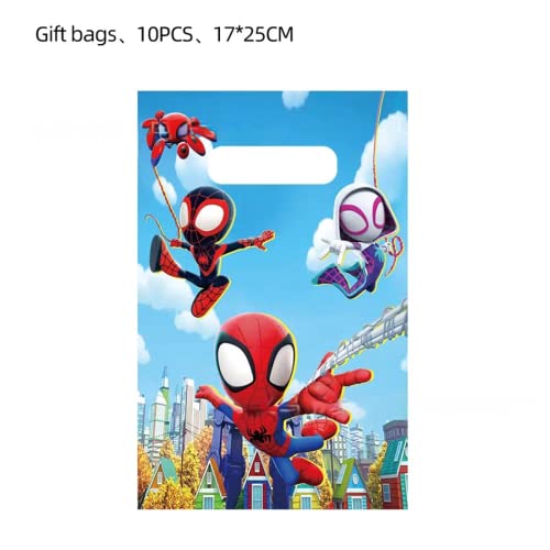 Spidery and His Amazing Heroes Friends Birthday Party Favor Decorations Supplies Included Tablecloth, Napkins, Banner, Plates, Balloons, Candy Gift Bags and Hanging Swirls for Kids Boys Girls