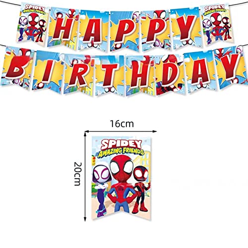 Spidery and His Amazing Heroes Friends Birthday Party Favor Decorations Supplies Included Tablecloth, Napkins, Banner, Plates, Balloons, Candy Gift Bags and Hanging Swirls for Kids Boys Girls