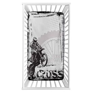 motorcycle fitted crib sheet,motocross racer image grungy background poster style monochromic artwork print microfiber silky soft toddler mattress sheet fitted,28"x 52"x 8'',baby sheet for boys girls