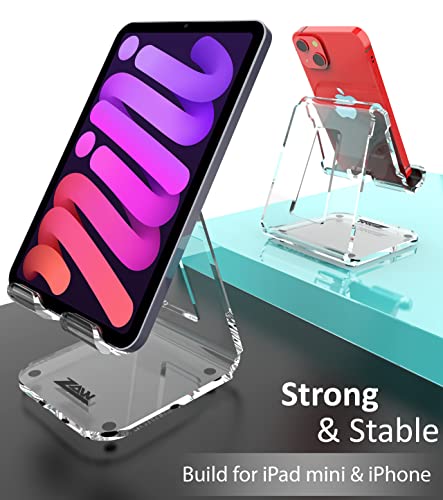 ZAW Acrylic Cell Phone Stand, Office Desk Accessories Clear Phone Stand for Desk, 4MM Acrylic Phone Holder, Compatible with iPhone 14 Pro, Samsung S21 S20 Smartphones (2xPack)