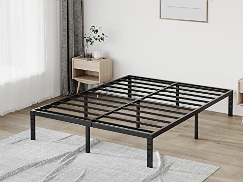 Joeffany 14" H King Bed Frame with Storage, 3500 lbs Heavy Duty Black Metal Platform Bed, No Box Spring Needed Mattress Foundation, Quick Assembly, No Box Spring Needed Black
