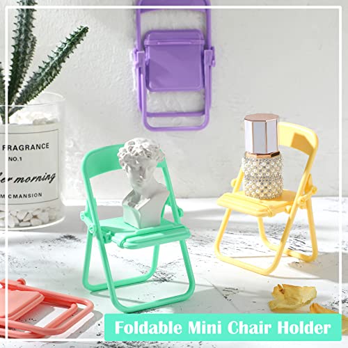 8 Pieces Mini Chair Shape Cell Phone Stand Foldable Universal Candy Color Mobile Phone Holder Multi Angle Cradle for Desk Tablet Phone Multi Functions Convenient Phone Stand