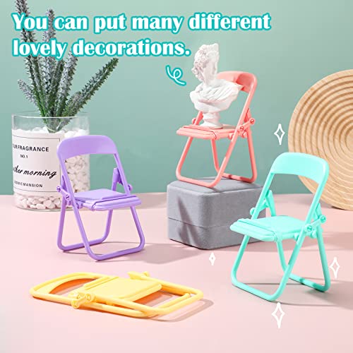 8 Pieces Mini Chair Shape Cell Phone Stand Foldable Universal Candy Color Mobile Phone Holder Multi Angle Cradle for Desk Tablet Phone Multi Functions Convenient Phone Stand