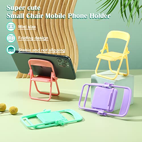 8 Pieces Mini Chair Shape Cell Phone Stand Foldable Universal Candy Color Mobile Phone Holder Multi Angle Cradle for Desk Tablet Phone Multi Functions Convenient Phone Stand