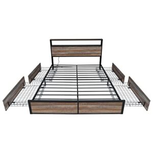 ARTETHYS Queen Led Bed Frame with 4 Storage Drawers, Wood Bed Frame with 2-Tires Storage Headboard and Charging Station, Metal Platform Bed with 2 Free Storage Bags, Noise-Free, No Box Spring Needed