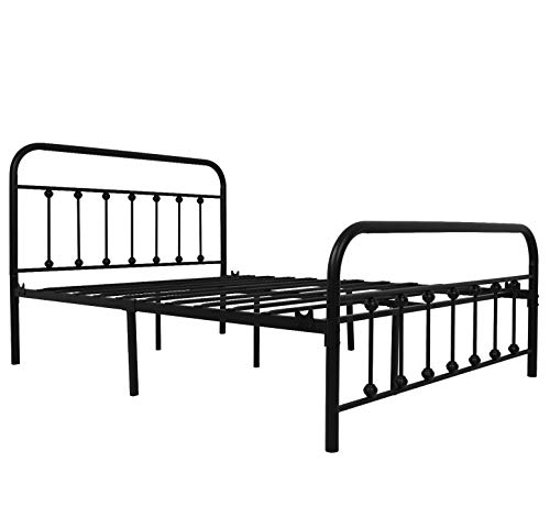 NACHTIMOOR Full Platform Metal Bed Frame with Headboard and Footboard,Vintage Victorian Style Mattress Foundation, No Box Spring Required, Under Bed Storage (Full, Black)