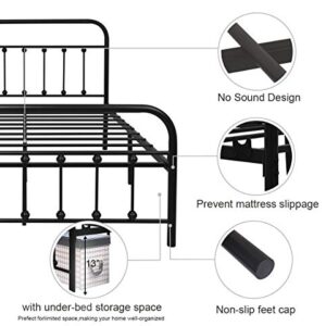 NACHTIMOOR Full Platform Metal Bed Frame with Headboard and Footboard,Vintage Victorian Style Mattress Foundation, No Box Spring Required, Under Bed Storage (Full, Black)