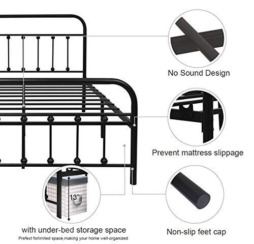 NACHTIMOOR Full Platform Metal Bed Frame with Headboard and Footboard,Vintage Victorian Style Mattress Foundation, No Box Spring Required, Under Bed Storage (Full, Black)