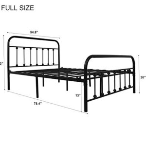 NACHTIMOOR Full Platform Metal Bed Frame with Headboard and Footboard,Vintage Victorian Style Mattress Foundation, No Box Spring Required, Under Bed Storage (Full, Black)