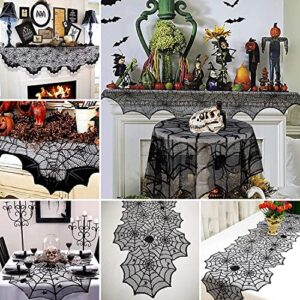 7 Pack Halloween Decorations Indoor Set- Halloween Fireplace Mantel Scarf&Spider Table Runners&Round Tablecloth&Halloween Banner&Cobweb Lampshade&Coasters&3D Bat Sticker for Halloween Party Decors (A)