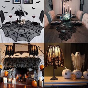 7 Pack Halloween Decorations Indoor Set- Halloween Fireplace Mantel Scarf&Spider Table Runners&Round Tablecloth&Halloween Banner&Cobweb Lampshade&Coasters&3D Bat Sticker for Halloween Party Decors (A)