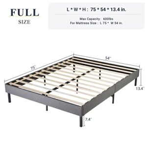 Allewie Full Size Upholstered Platform Bed Frame/Wood Slats Support/Low Profile Bed Frame/No Box Spring Needed/Easy Assembly/Dark Grey