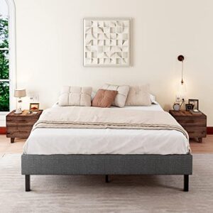 Allewie Full Size Upholstered Platform Bed Frame/Wood Slats Support/Low Profile Bed Frame/No Box Spring Needed/Easy Assembly/Dark Grey