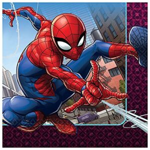 Spider Man Webbed Wonder- Napkins, Plates, Table Cover Party Bundle for 16 People - Includes 1 Maze Game Activity Card by ClassicVariety