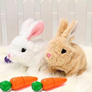 aiionp 2 pcs bunny toys educational interactive toys bunnies can walk and talk, easter plush stuffed bunny toy, electric bunny educational interactive toys for kids, walking hopping (with carrot)