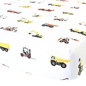 Bundle of ADDISON BELLE Products - 100% Cotton Fitted Crib Sheet + Everything Blanket - Construction Trucks - Soft, Durable & Breathable