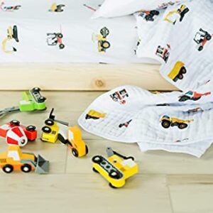 Bundle of ADDISON BELLE Products - 100% Cotton Fitted Crib Sheet + Everything Blanket - Construction Trucks - Soft, Durable & Breathable