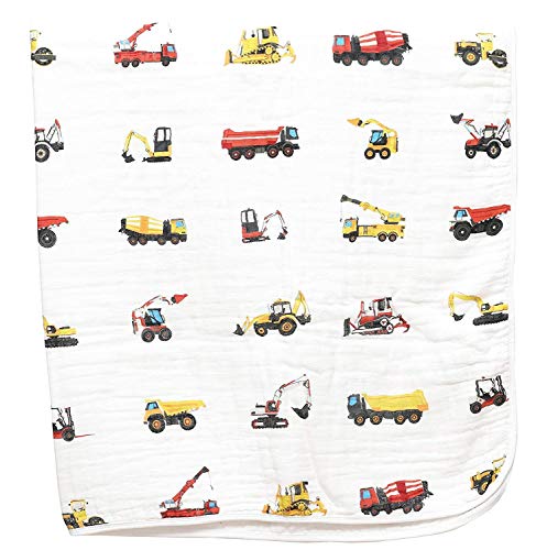 Bundle of ADDISON BELLE Products - 100% Cotton Fitted Crib Sheet + Everything Blanket - Construction Trucks - Soft, Durable & Breathable