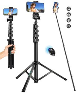 70" phone tripod stand for recording, selfie stick tripod with remote phone mount, flexible travel tripod for video vlogging photography, compatible with iphone android ipad cell phone and camera