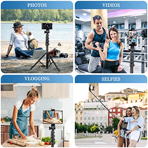 70" Phone Tripod Stand for Recording, Selfie Stick Tripod with Remote Phone Mount, Flexible Travel Tripod for Video Vlogging Photography, Compatible with iPhone Android iPad Cell Phone and Camera