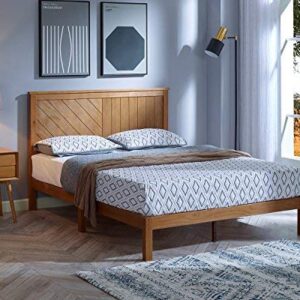 MUSEHOMEINC Solid Wood Platform Bed with Headboard for Bedroom,Wood Slat Support & No Box Spring Needed, Unique Style Design,King