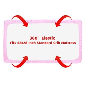 Yeeeasy Soft Satin Crib Sheet Protect Baby Hair 52’’x28’’x8’’ Fitted Crib Mattress Sheets for Girls, 2 Pack, Pink and Lavender Purple