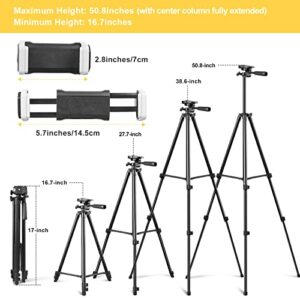 Torjim Phone Tripod, 50-inch Extendable and Lightweight Aluminum Tripod Stand with Phone Clip, Portable Travel Tripod for Photography, Video Recording, Vlogging, and More