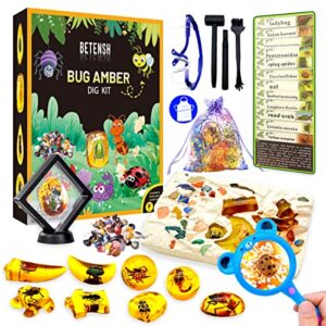 amber dig kit includes excavate 12pcs insect ambers and many crystal stones as fun geology science stem educational bugs toys for science educational (bugs)