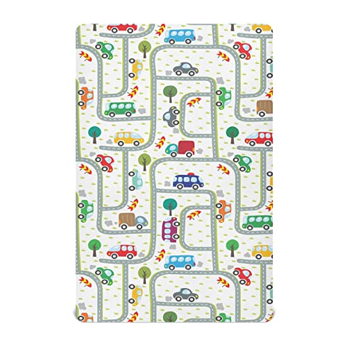 Cartoon Car Crib Sheets for Baby Soft and Breathable Baby Crib Sheets Machine Washable Playard Fitted Sheet for Boy Girl