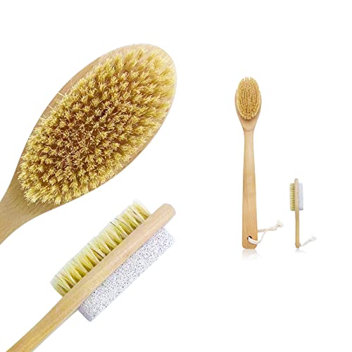 CARELAX Back Scrubber Brush,Long Handle Bath Brush for Shower, Soft but Stiff Shower Bristles and Pumice Stone Brush, Body Exfoliating Brush for Wet or Dry Brushing