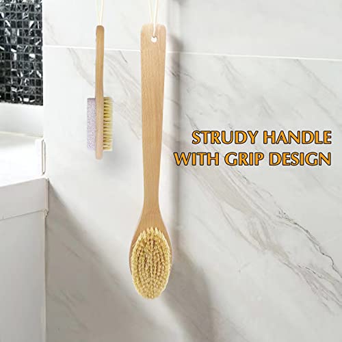 CARELAX Back Scrubber Brush,Long Handle Bath Brush for Shower, Soft but Stiff Shower Bristles and Pumice Stone Brush, Body Exfoliating Brush for Wet or Dry Brushing