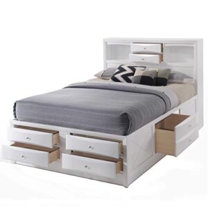 HABITRIO Queen Bed with Storage, Solid Wood Queen Size Bed Frame with Headboard (2 Bookcase, 2 Drawers), Footboard (4 Drawers), Rail with 2 Drawers, Wooden Slat, No Box Spring Needed, White